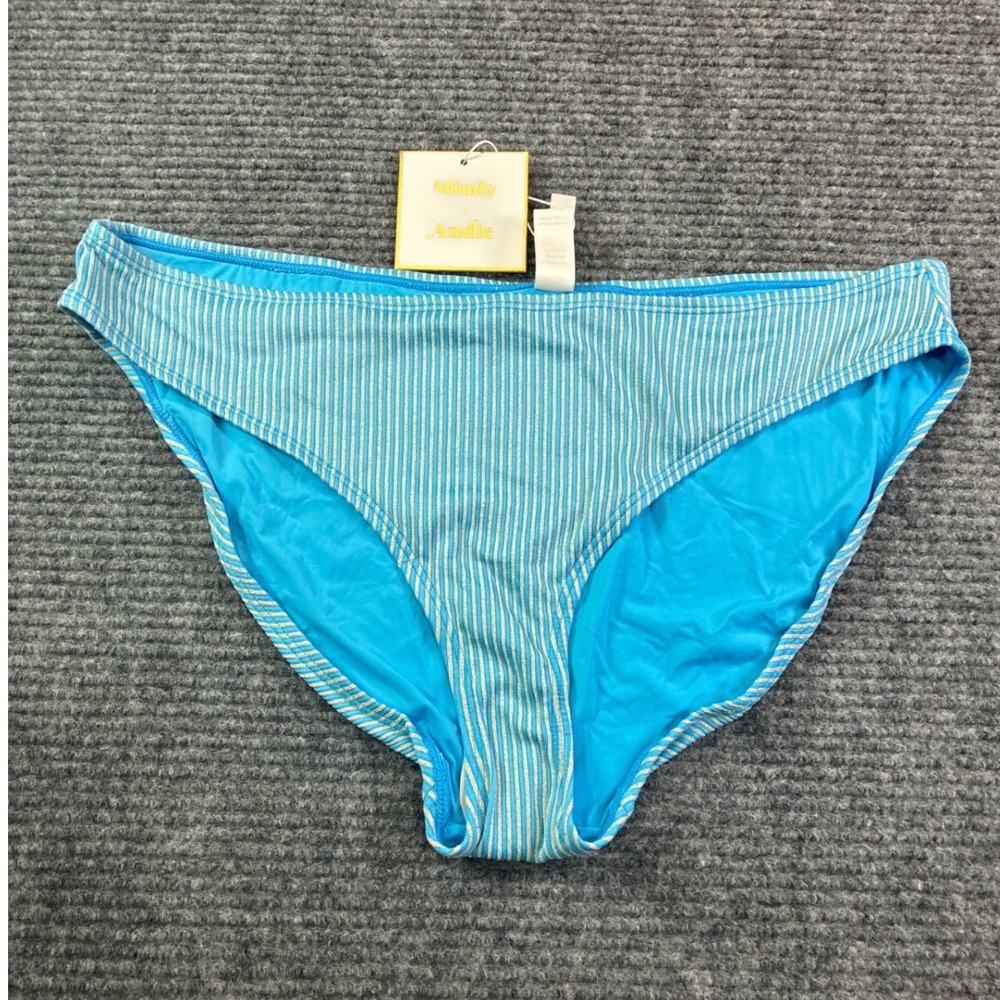 Mindy x Andie Swim Blue Silver Metallic Striped Bikini Bottom XL AB463-SPL